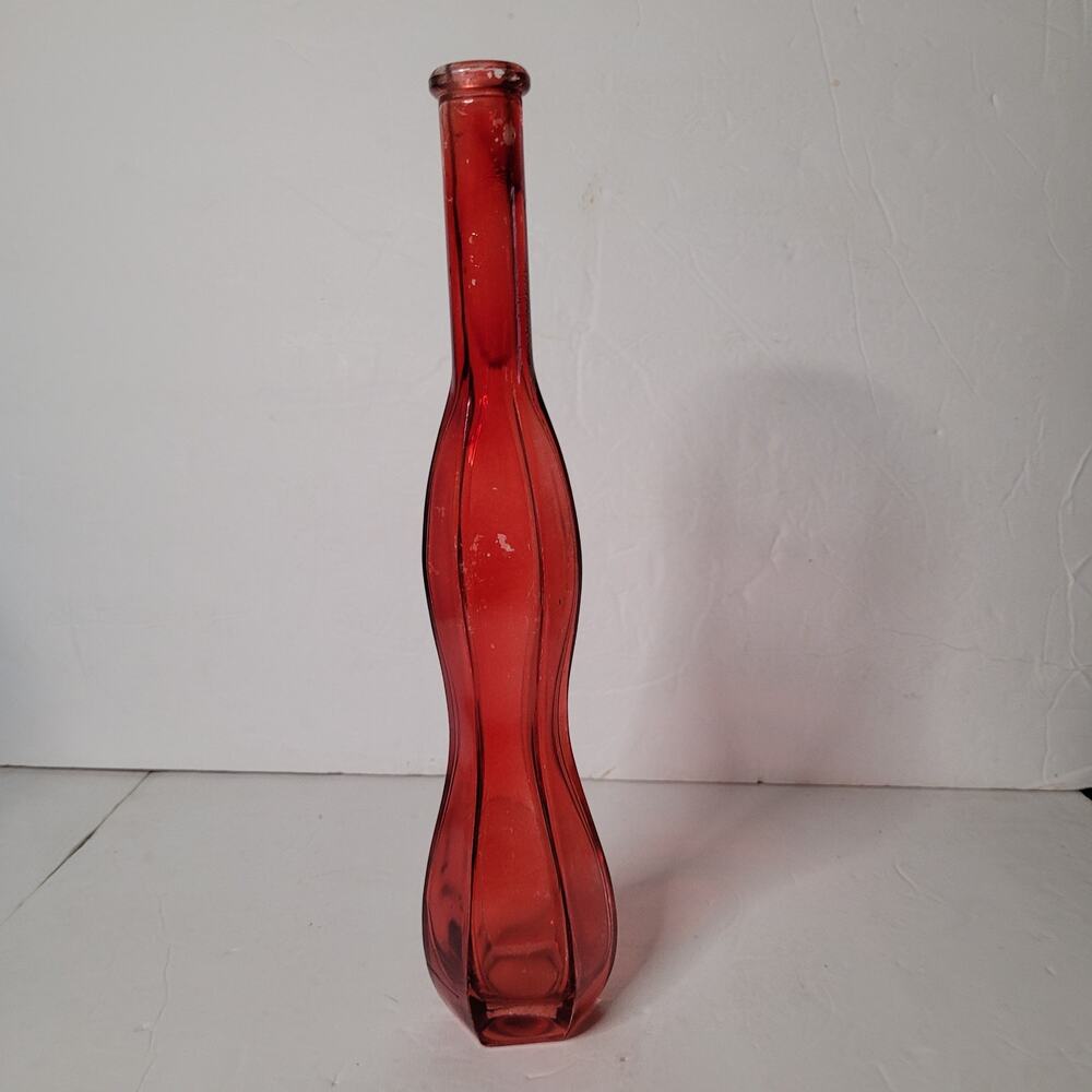 Stunning Red Glass Vase - Tall, Skinny & Wavy Design 12 Inch